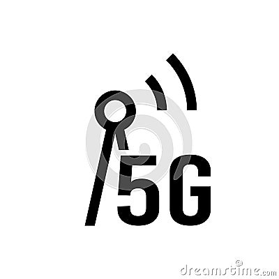 5G icon. Linear symbol of high speed internet. Black simple illustration of tower with signal and sign 5g. Wireless technology. Vector Illustration