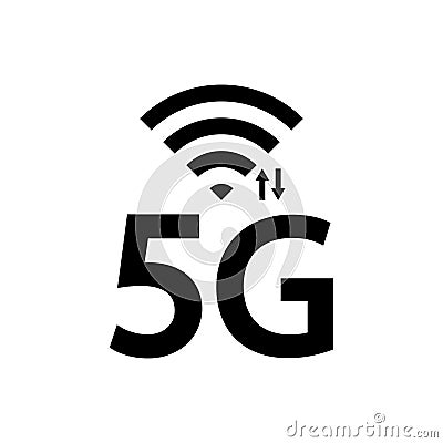 5g icon. 5g logo. Wlan and bluetooth symbol. Internet technology icon. Wireless mobile internet. Wifi signal. Black logo isolated Vector Illustration