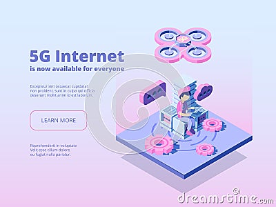 5g. Innovation online wireless technology global connection broadcast service wifi hotspot vector network landing Vector Illustration