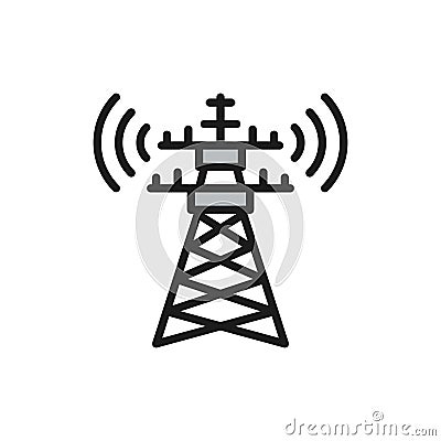 5G internet tower, telecommunications tower, satellite antenna color line icon. Vector Illustration