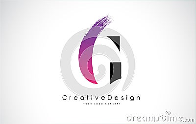 G Letter Logo Design with Creative Pink Purple Brush Stroke Vector Illustration