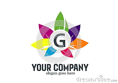 G letter logo with flower in rainbow colors Vector Illustration