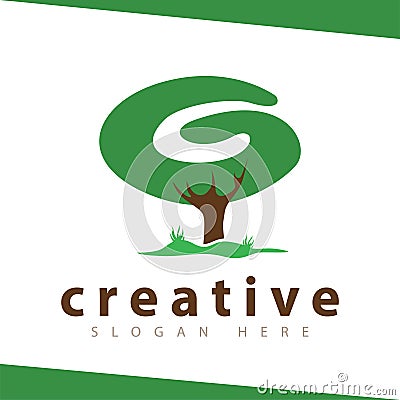 G Letter tree green logo vector template Vector Illustration