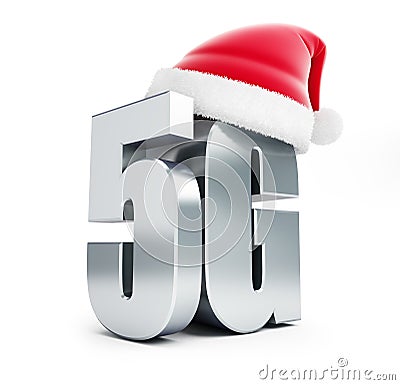 5G metal sign Santa Hat, 5G cellular high speed data wireless connection. Stock Photo