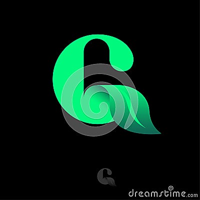 G monogram. Green G letter with leaf. Emblem for organic food. Vector Illustration