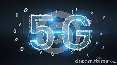 5G network digital hologram 3D rendering Stock Photo