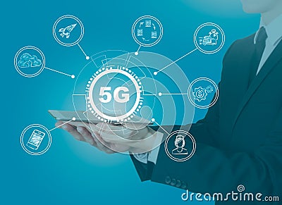 5g network, high-speed mobile Internet. Science, education, business and health concept Stock Photo