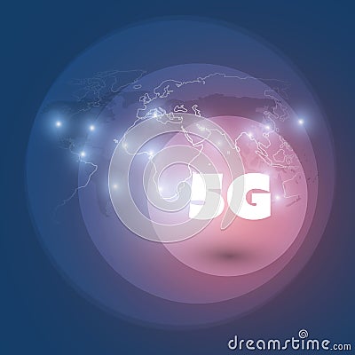 5G Network Label with Glowing Nodes Vector Illustration