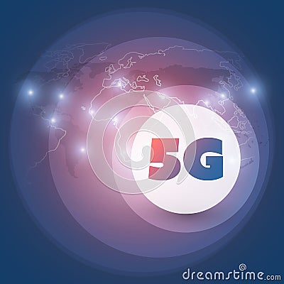 5G Network Label with Glowing Nodes Vector Illustration
