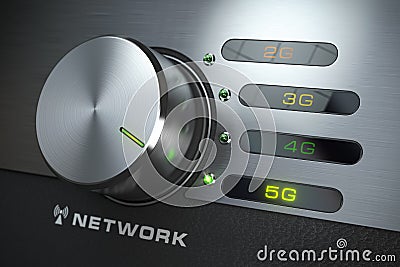 5G network. Switch knob with different telecommunication standarts in mobile network Cartoon Illustration