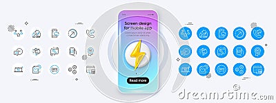 5g notebook, Direction and Inventory cart line icons. For web app, printing. Phone mockup with 3d energy icon. Vector Vector Illustration