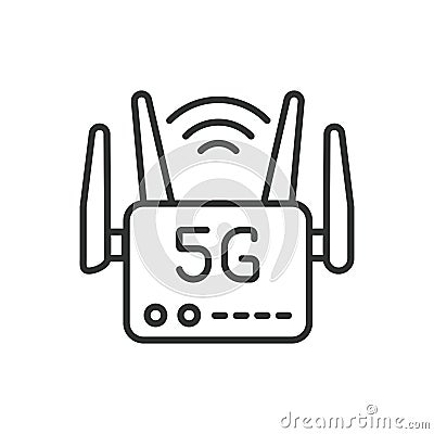 5g router icon line design. 5g, router, icon, mobile, wireless, internet, technology vector illustration. 5g router Vector Illustration
