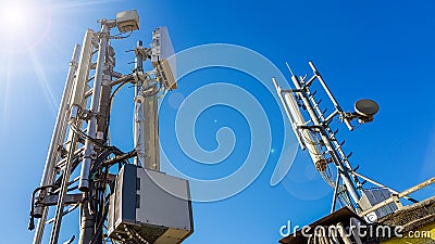 5G smart mobile telephone radio network antenna base station Stock Photo