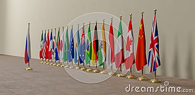 G20 summit, Concept of the G20 summit or meeting, list of countries G20 Group of Twenty members, against Russia, 3d illustration Cartoon Illustration