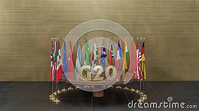 G20 summit, Concept of the G20 summit or meeting, list of countries G20 membership, Group of Twenty members, 3d illustration and Cartoon Illustration
