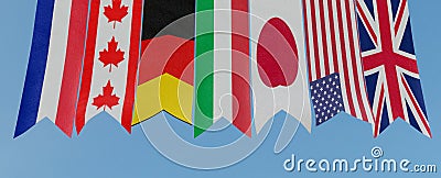 G7 summit. flags of members of G7 group of seven and list of countries, Group of Seven. 3d illustration and 3d work Cartoon Illustration