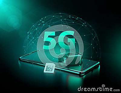 5G technology benefits in your smart devices and wearables. Future of fast data transfers. 3d rendering Stock Photo