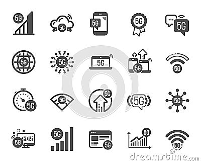 5G technology icons. Mobile network, fast internet, phone connection. Hotspot signal. Vector Vector Illustration