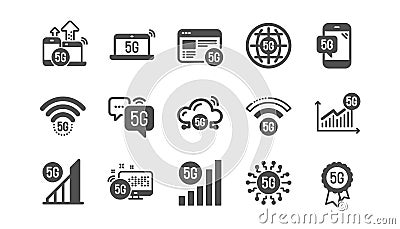 5G technology icons set. Mobile network, phone connection, fast internet. Hotspot signal. Vector Vector Illustration