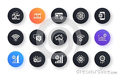 5G technology icons set. Mobile network, phone connection, fast internet. Hotspot signal. Vector Stock Photo
