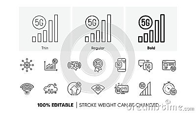 5G technology line icons set. Mobile network, phone connection, fast internet. Hotspot signal. Line icons. Vector Vector Illustration
