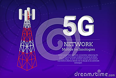 5g tower base station. Cell telecommunication antenna, broadband internet, mobile wifi cellular mast. Network Vector Illustration