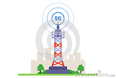 5G tower on a white background. Vector Illustration