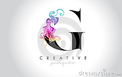 G Vibrant Creative Leter Logo Design with Colorful Smoke Ink Flo Vector Illustration