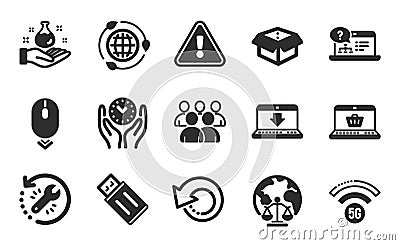5g wifi, Magistrates court and Scroll down icons set. Eco energy, Open box and Group signs. Vector Vector Illustration