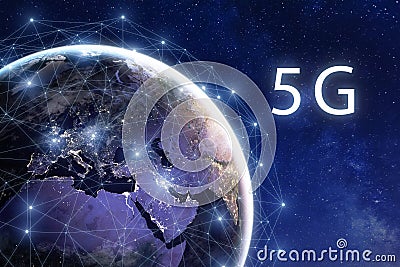 5G wireless mobile internet telecommunication network deployment in the world, high speed data communication technology, global Stock Photo