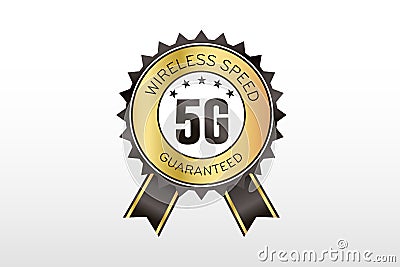 5G wireless speed guaranteed gold badge . Speed internet 5g concept. wifi bars symbol of trusted 5g network. Vector Illustration