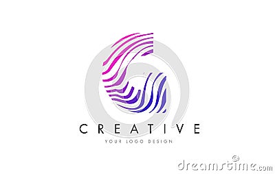 G Zebra Lines Letter Logo Design with Magenta Colors Stock Photo