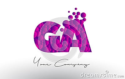GA G A Dots Letter Logo with Purple Bubbles Texture. Vector Illustration