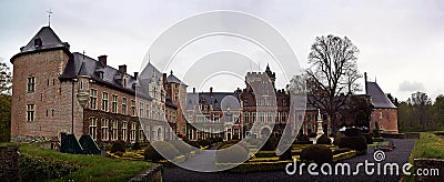 Gaasbeek Castle, the courtyard and gardens of the castle. Editorial Stock Photo