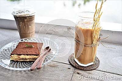 Gaba Rice Coffee with Gaba Cake Stock Photo