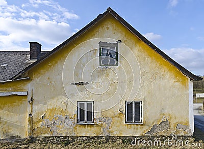 gable end of an old ruinous farm house Stock Photo