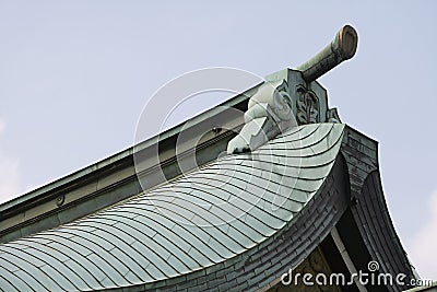 Gable on Tiled Roof at Meiji Shrine Stock Photo