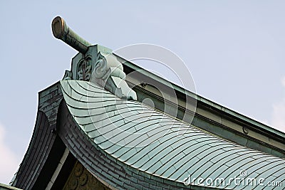 Gable on Tiled Roof at Meiji Shrine Stock Photo