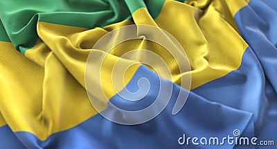 Gabon Flag Ruffled Beautifully Waving Macro Close-Up Shot Stock Photo