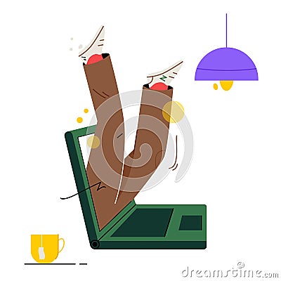 Gadget addiction concept. Man dives into laptop screen Vector Illustration