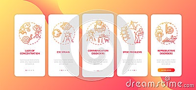 Gadget addiction negative impact onboarding mobile app page screen with concepts Vector Illustration
