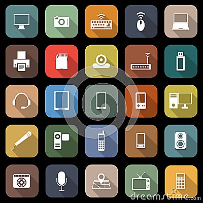 Gadget flat icons with long shadow Vector Illustration