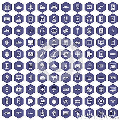 100 gadget icons hexagon purple Vector Illustration