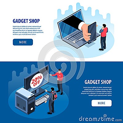 Gadget Shop Banners Set Vector Illustration