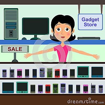 Gadget store Cartoon Illustration