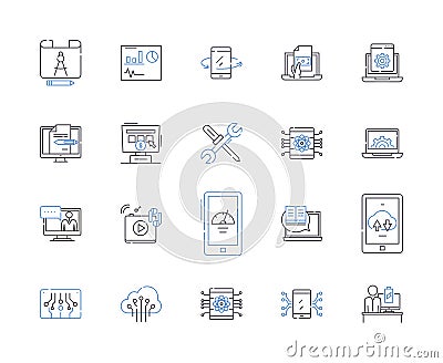Gadjets and computers outline icons collection. Gadgets, Computers, Technology, Electronics, Hardware, Laptops, Desktops Vector Illustration