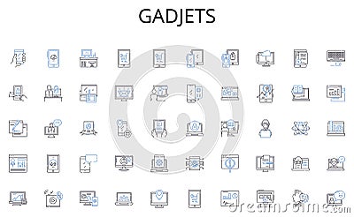 Gadjets line icons collection. Encryption, Privacy, Antivirus, Firewall, Cybersecurity, Phishing, Identity vector and Vector Illustration