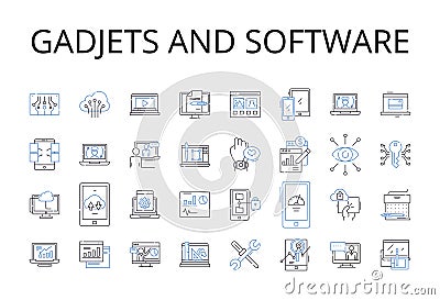 Gadjets and software line icons collection. Devices, Tools, Appliances, Programs, Applications, Utilities, Platforms Vector Illustration