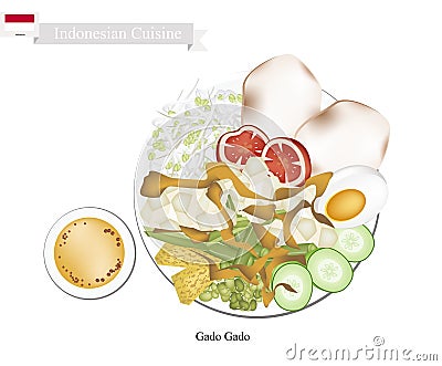Gado Gado or Indonesian Salad with Peanut Sauce Vector Illustration