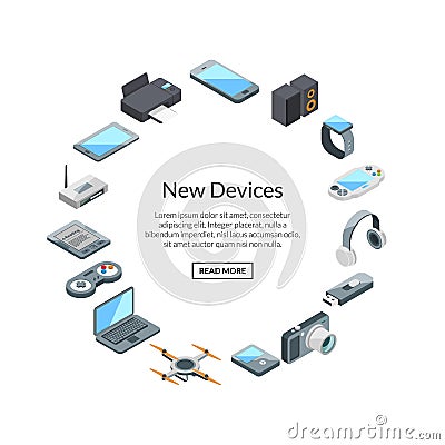 Gadset set label with text. Vector isometric gadgets icons Vector Illustration